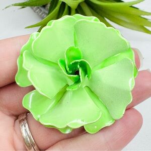 SOLD Vintage 60’s Retro Bright Light Green Enamel Metal Layered Flower Brooch